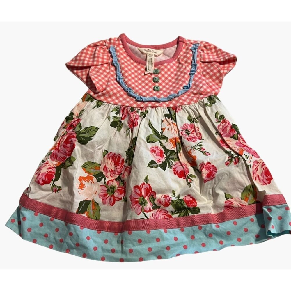 Matilda Jane  Sunny Skies Pink Gingham Dress Girls Size 6-12 months Like New Con - Picture 2 of 10